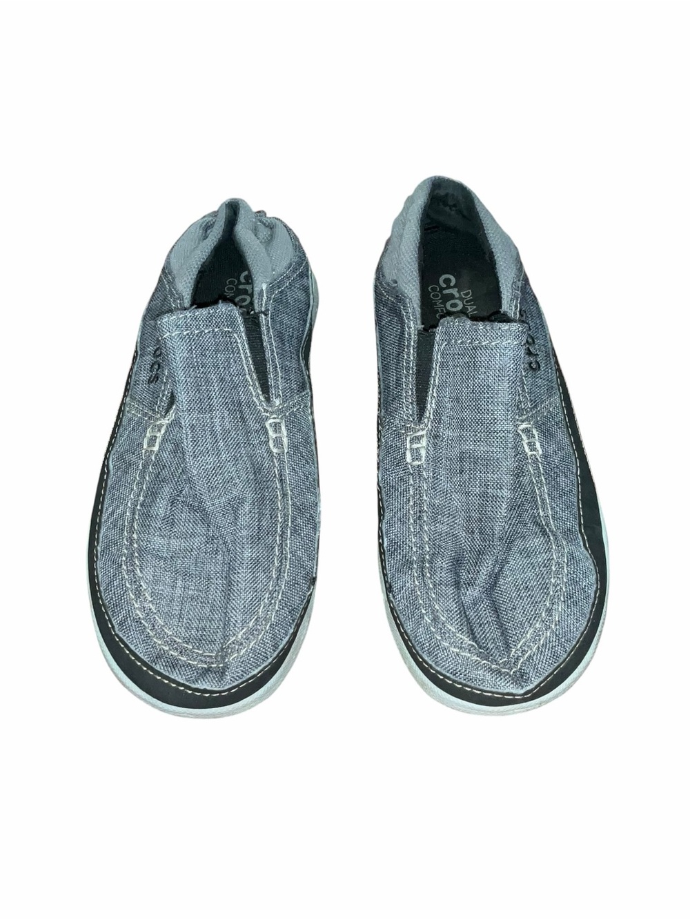 Crocs Santa Cruz Slip On Loafers Men’s 9 Gray Canvas Casual Shoes Comfort